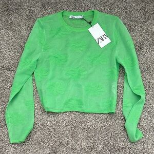 Zara Vibrant Green Textured Knit Top